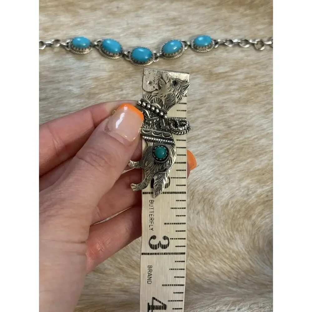 Native American 925 SW Sterling Silver Turquoise Husky Wolf Dog Pendant Detailed - Picture 6 of 9